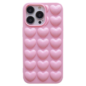 iPhone 16 Pro Max Plus Mini Case 3D Bubble Pop Heart Soft Cover Pink