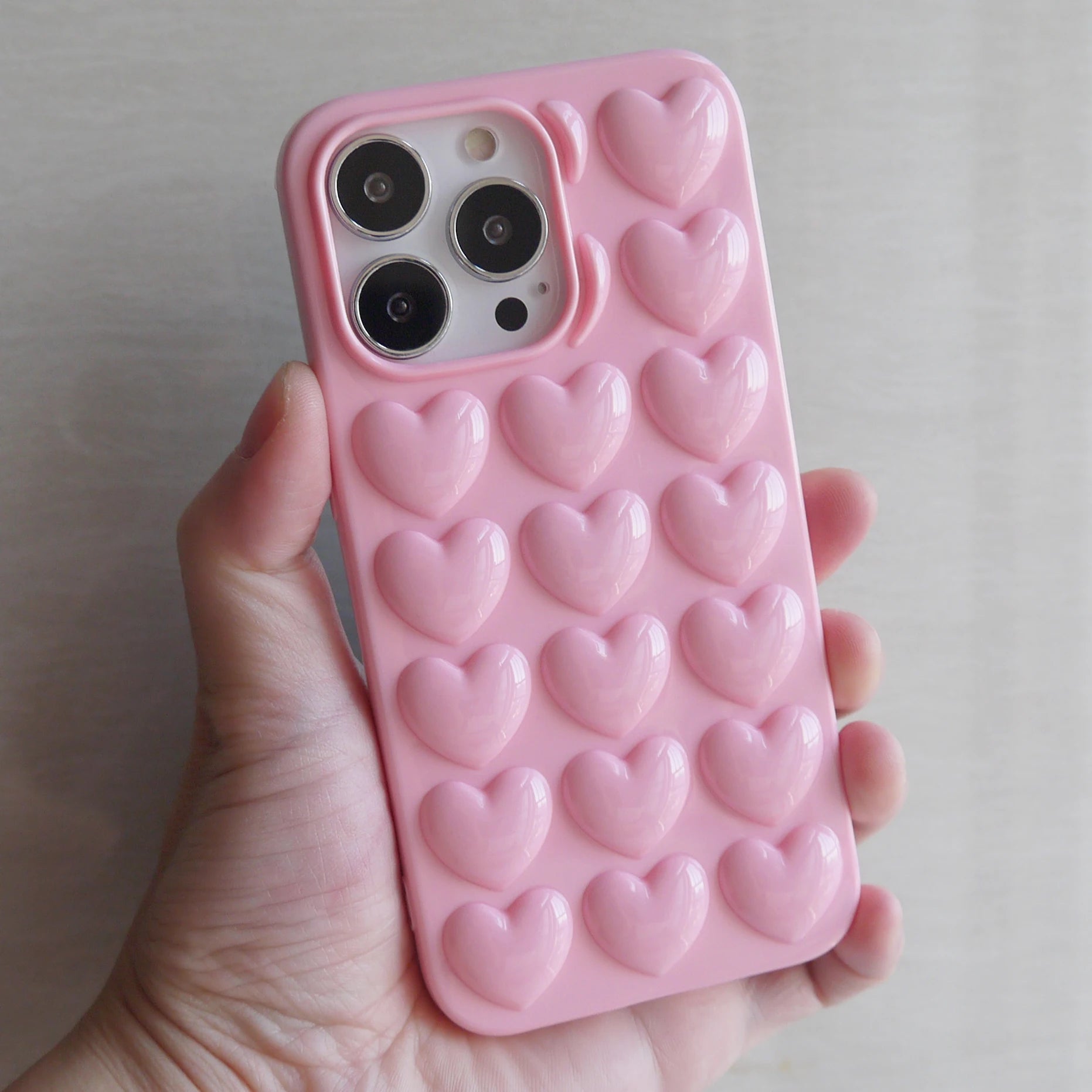 iPhone 16 Pro Max Plus Mini Case 3D Bubble Pop Heart Soft Cover Pink