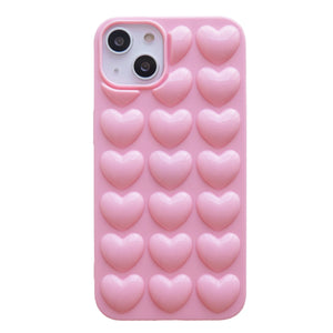 iPhone 16 Pro Max Plus Mini Case 3D Bubble Pop Heart Soft Cover Pink