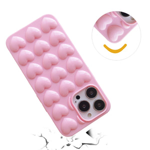 iPhone 16 Pro Max Plus Mini Case 3D Bubble Pop Heart Soft Cover Pink