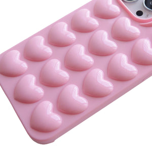 iPhone 16 Pro Max Plus Mini Case 3D Bubble Pop Heart Soft Cover Pink