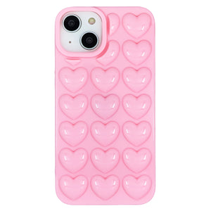 iPhone 16 Pro Max Plus Mini Case 3D Bubble Pop Heart Soft Cover Pink