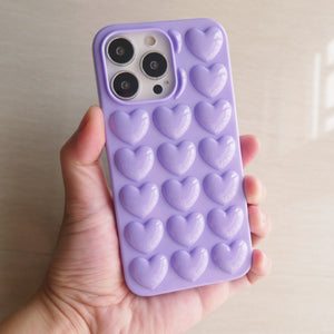 iPhone 16 Pro Max Plus Mini Case 3D Bubble Pop Heart Soft Cover Pink