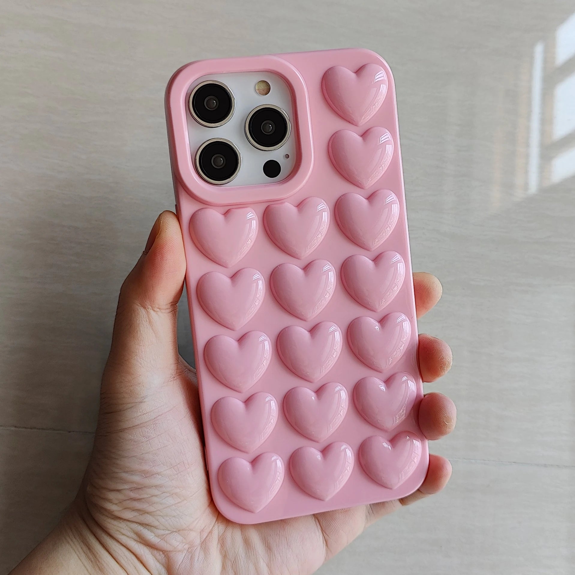 iPhone 16 Pro Max Plus Mini Case 3D Bubble Pop Heart Soft Cover Pink