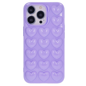 iPhone 16 Pro Max Plus Mini Case 3D Bubble Pop Heart Soft Cover Pink