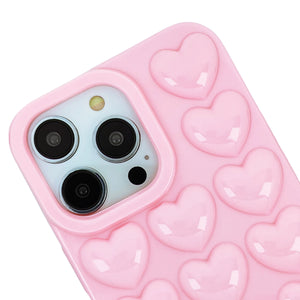 iPhone 16 Pro Max Plus Mini Case 3D Bubble Pop Heart Soft Cover Pink