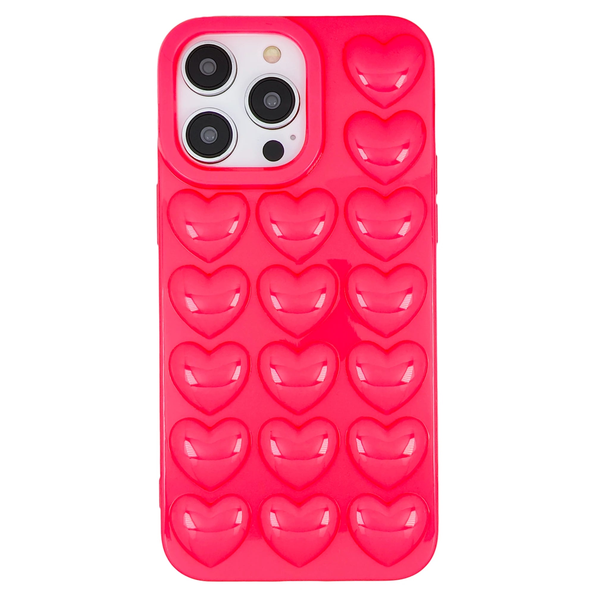 iPhone 16 Pro Max Plus Mini Case 3D Bubble Pop Heart Soft Cover Pink