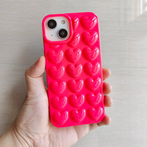 iPhone 16 Pro Max Plus Mini Case 3D Bubble Pop Heart Soft Cover Pink