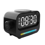 Digital Display Clock Bluetooth Speaker Magnetic Wireless Charger(Black)