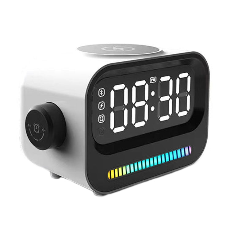 Digital display clock bluetooth speaker magnetic wireless charger(white)